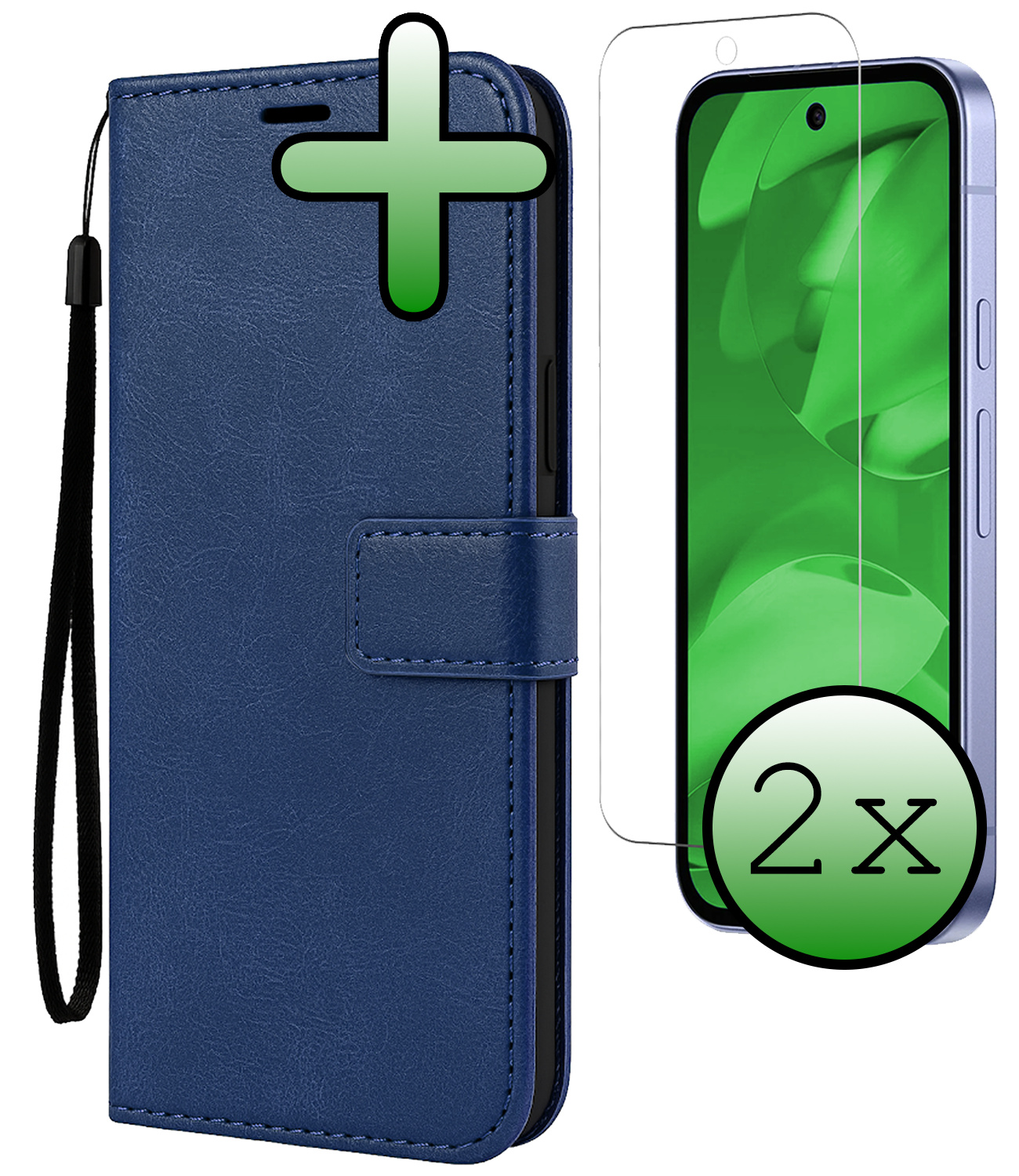 BASEY. BASEY. Google Pixel 9a Hoesje Bookcase Met 2x Screenprotector - Donkerblauw