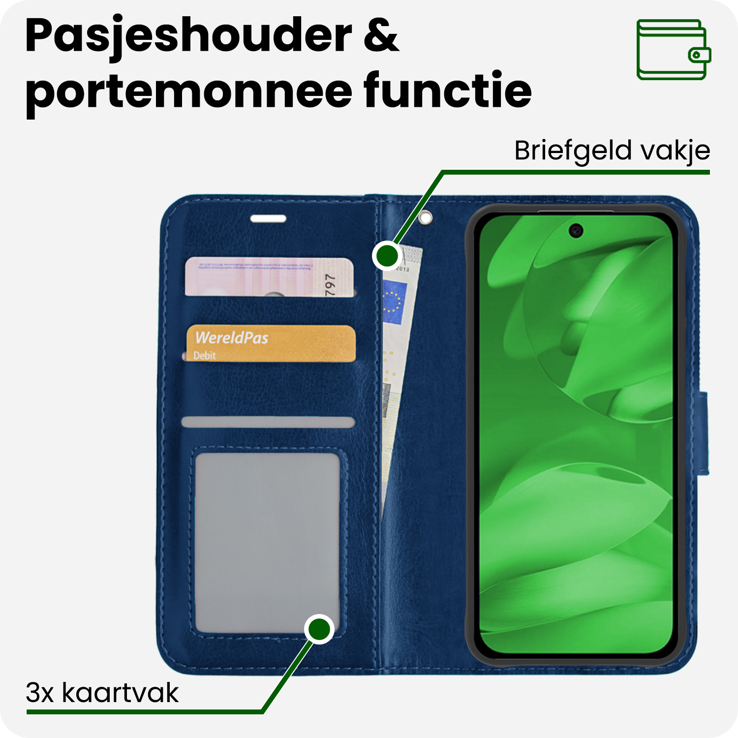 BASEY. BASEY. Google Pixel 9a Hoesje Bookcase Met 2x Screenprotector - Donkerblauw