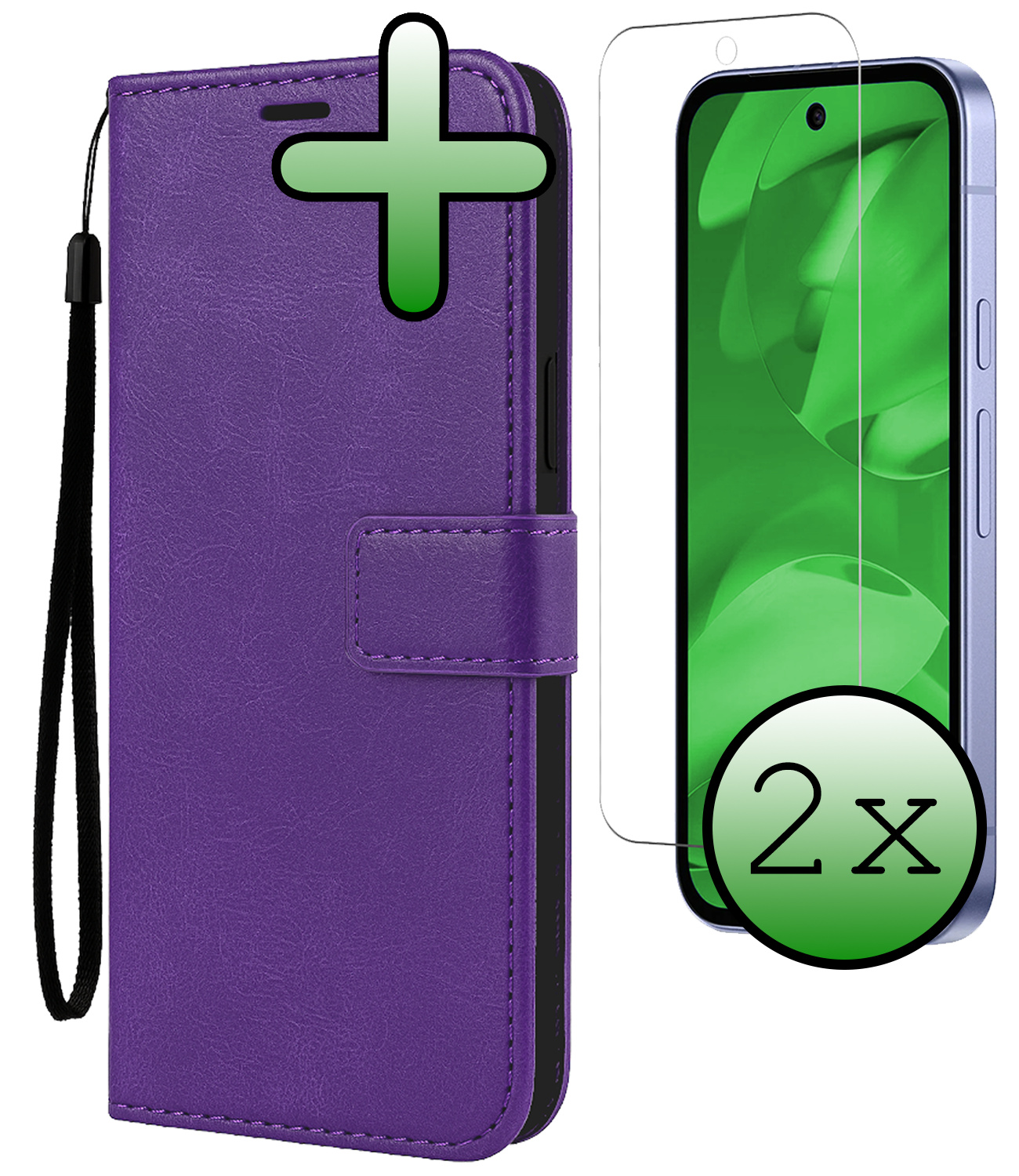 BASEY. BASEY. Google Pixel 9a Hoesje Bookcase Met 2x Screenprotector - Paars