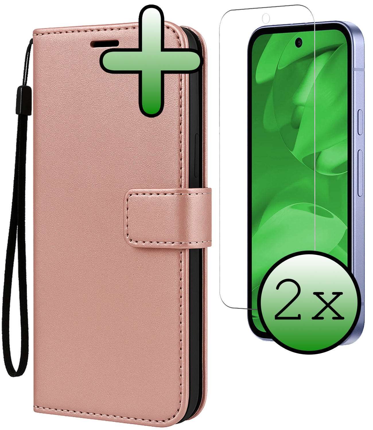 BASEY. BASEY. Google Pixel 9a Hoesje Bookcase Met 2x Screenprotector - Rose Goud