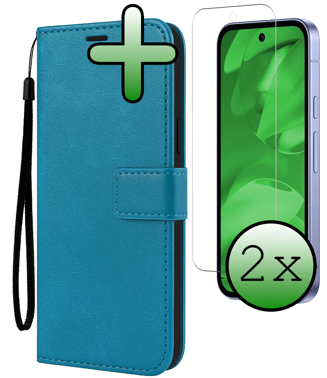 BASEY. BASEY. Google Pixel 9a Hoesje Bookcase Met 2x Screenprotector - Turquoise