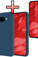 NoXx NoXx Google Pixel 9a Hoesje Siliconen Met Screenprotector - Donkerblauw