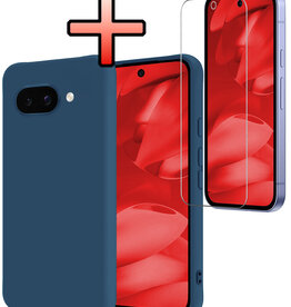 NoXx NoXx Google Pixel 9a Hoesje Siliconen Met Screenprotector - Donkerblauw