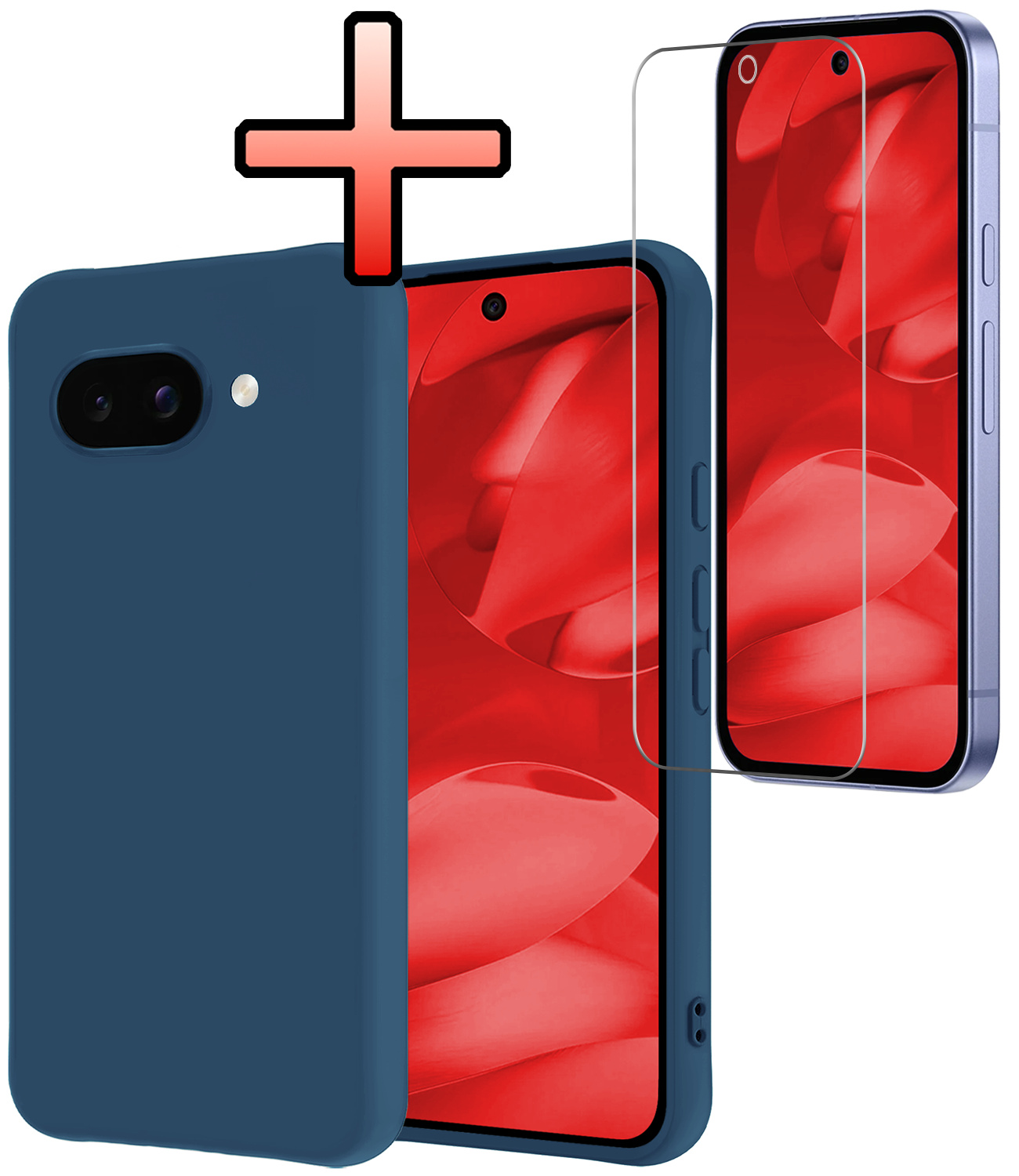 NoXx NoXx Google Pixel 9a Hoesje Siliconen Met Screenprotector - Donkerblauw