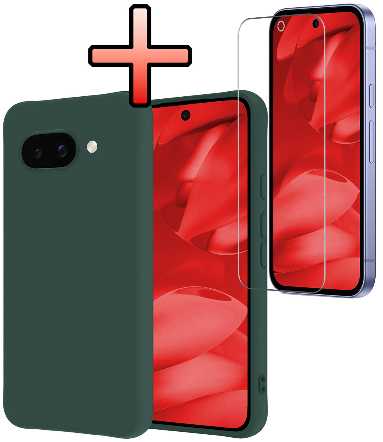 NoXx NoXx Google Pixel 9a Hoesje Siliconen Met Screenprotector - Donkergroen