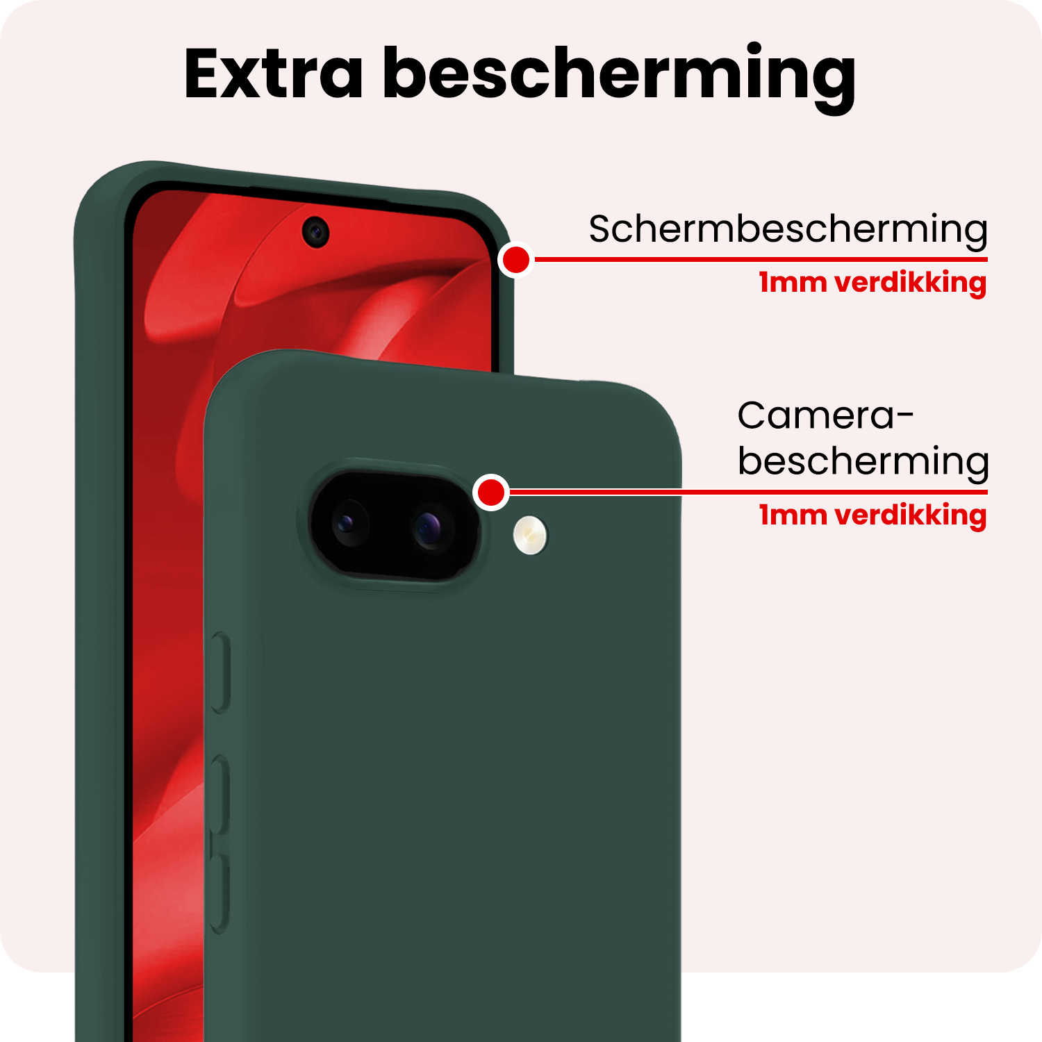 NoXx NoXx Google Pixel 9a Hoesje Siliconen Met Screenprotector - Donkergroen