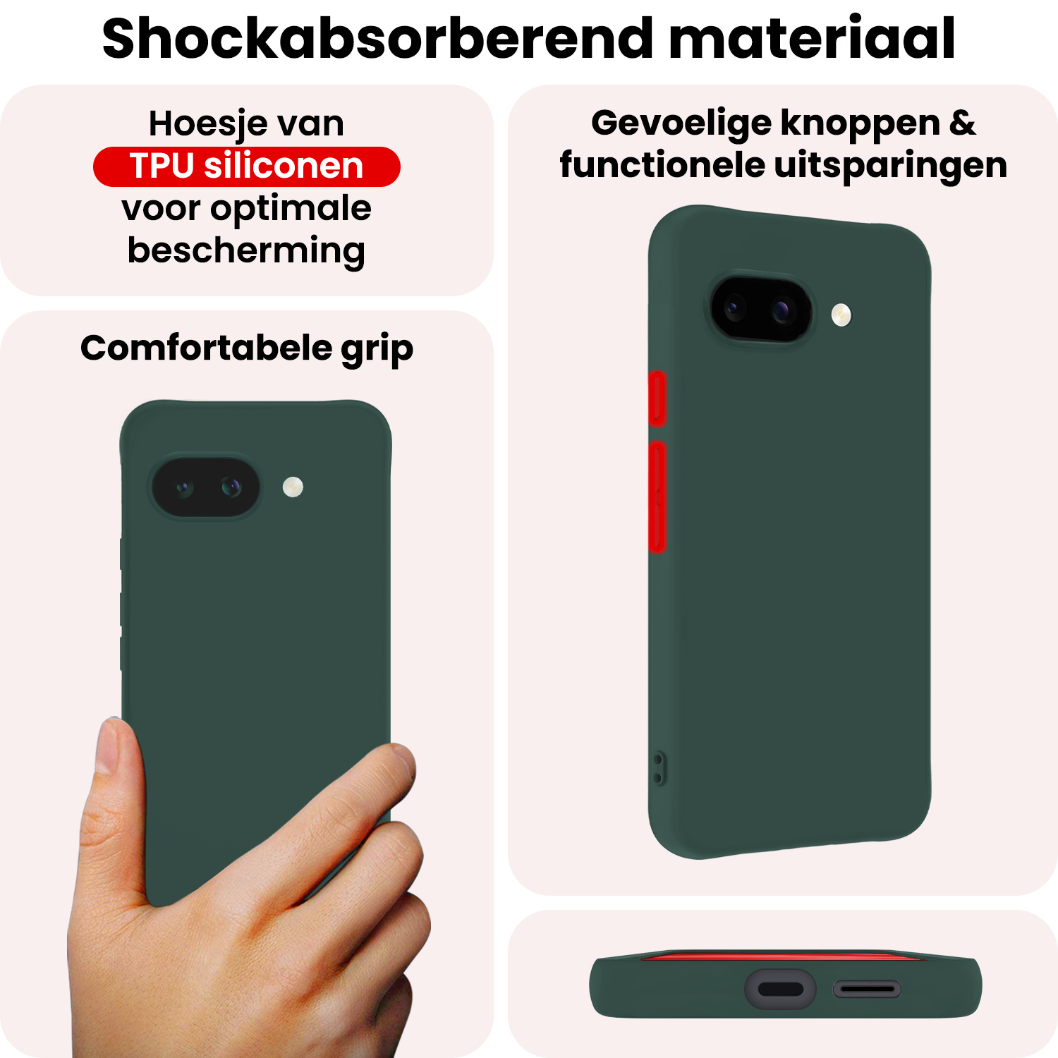 NoXx NoXx Google Pixel 9a Hoesje Siliconen Met Screenprotector - Donkergroen
