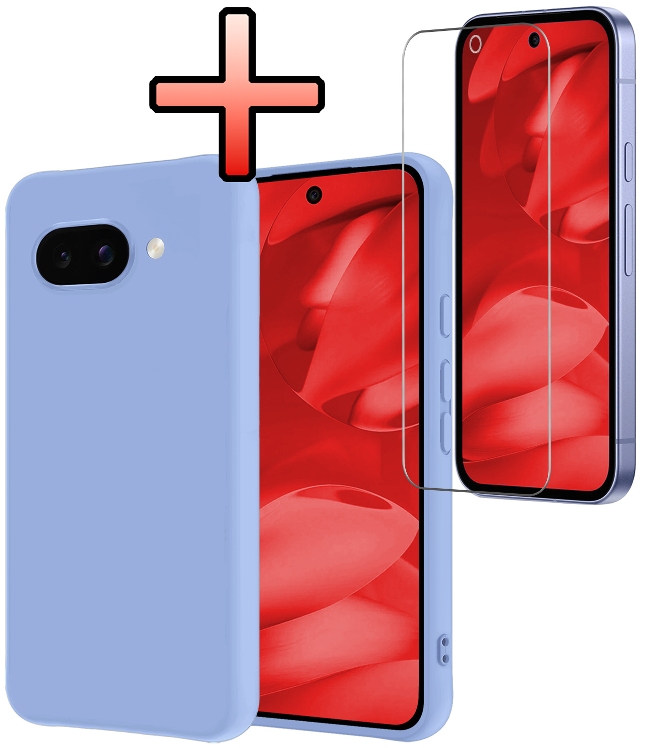 NoXx NoXx Google Pixel 9a Hoesje Siliconen Met Screenprotector - Lichtblauw