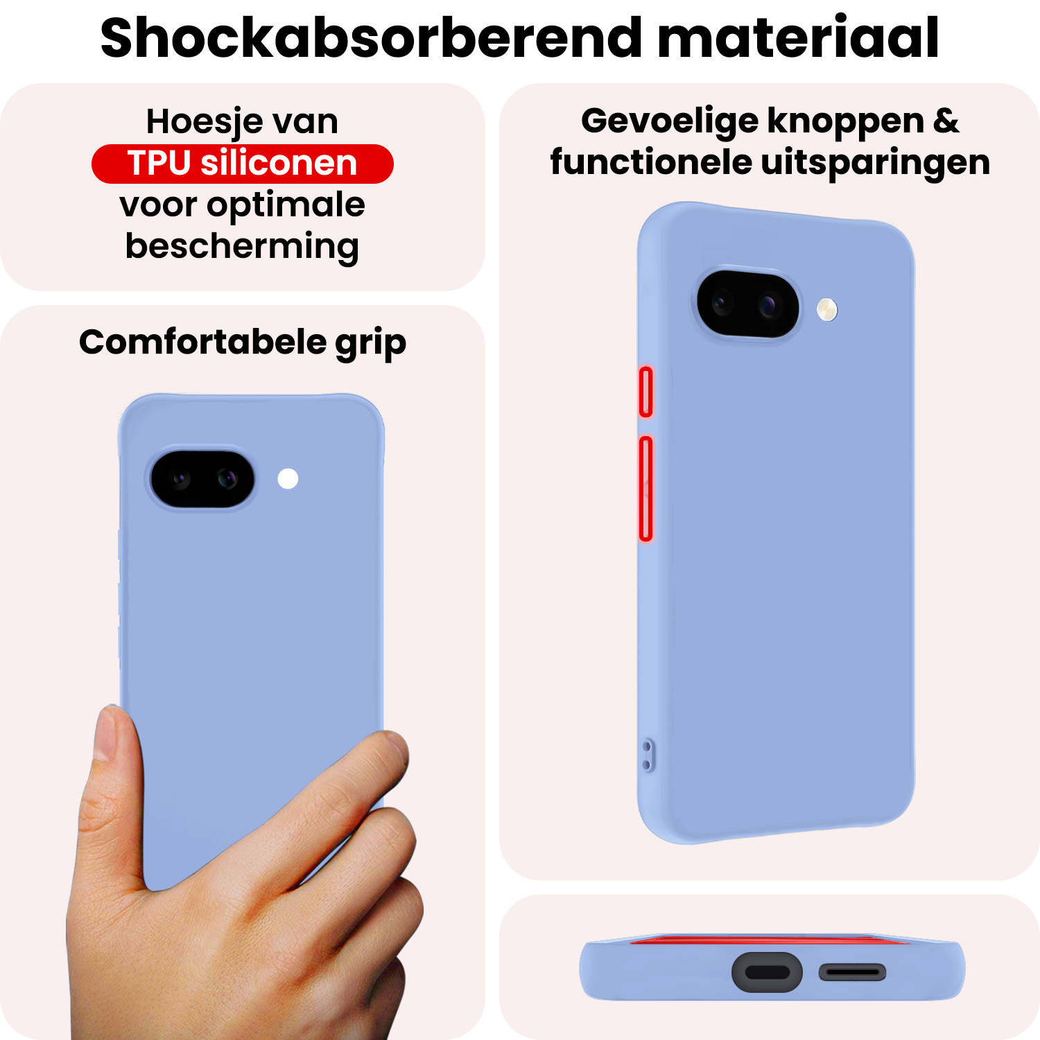 NoXx NoXx Google Pixel 9a Hoesje Siliconen Met Screenprotector - Lichtblauw