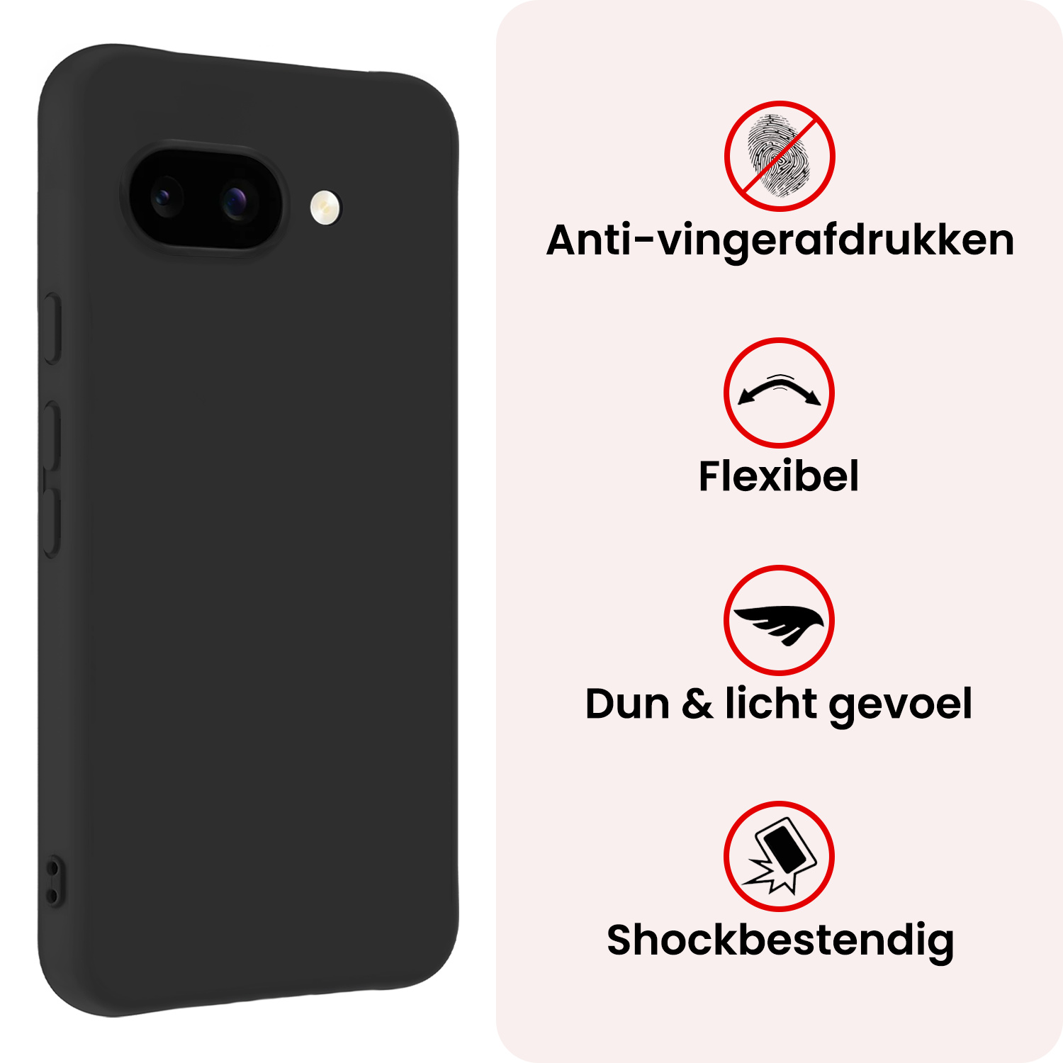 NoXx NoXx Google Pixel 9a Hoesje Siliconen Met Screenprotector - Zwart