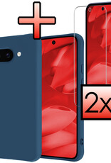 NoXx NoXx Google Pixel 9a Hoesje Siliconen Met 2x Screenprotector - Donkerblauw