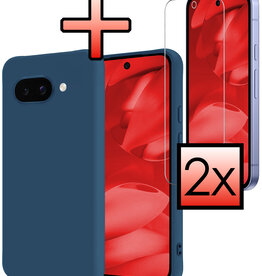 NoXx NoXx Google Pixel 9a Hoesje Siliconen Met 2x Screenprotector - Donkerblauw