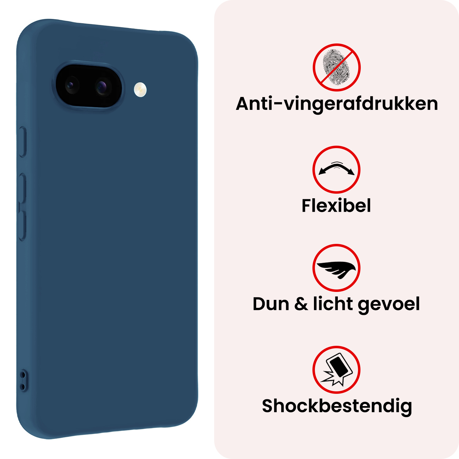 NoXx NoXx Google Pixel 9a Hoesje Siliconen Met 2x Screenprotector - Donkerblauw