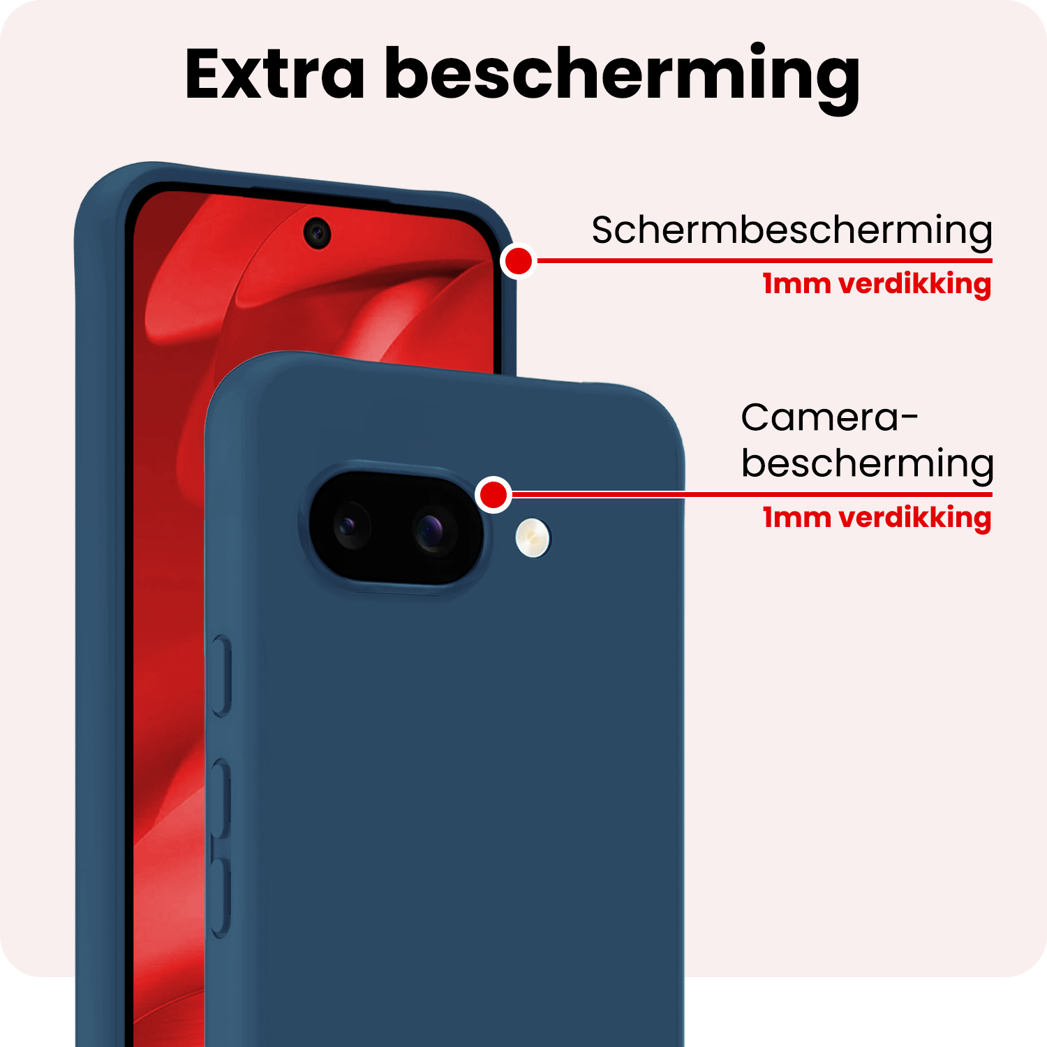 NoXx NoXx Google Pixel 9a Hoesje Siliconen Met 2x Screenprotector - Donkerblauw