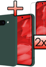 NoXx NoXx Google Pixel 9a Hoesje Siliconen Met 2x Screenprotector - Donkergroen