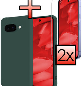 NoXx NoXx Google Pixel 9a Hoesje Siliconen Met 2x Screenprotector - Donkergroen
