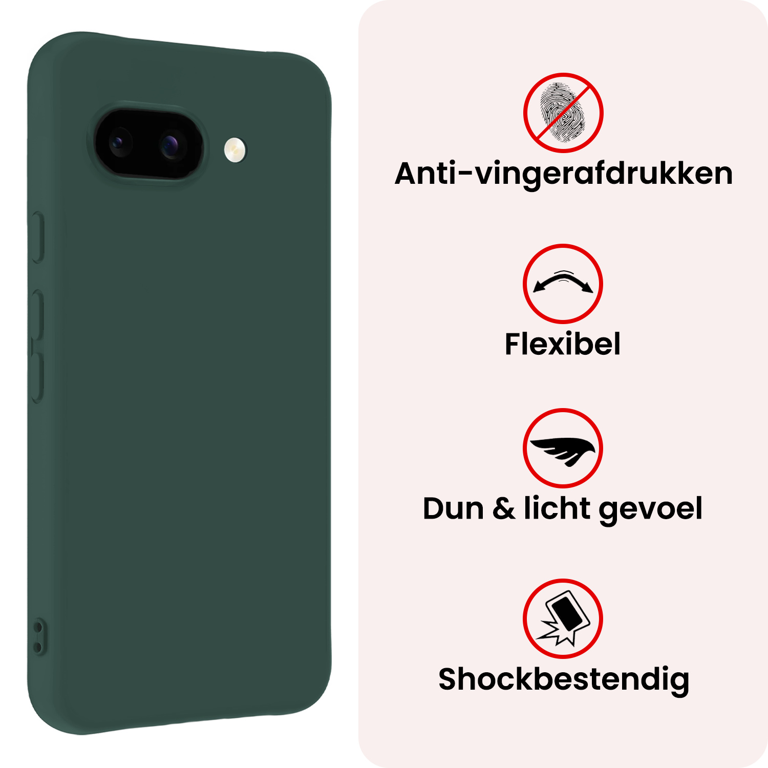 NoXx NoXx Google Pixel 9a Hoesje Siliconen Met 2x Screenprotector - Donkergroen