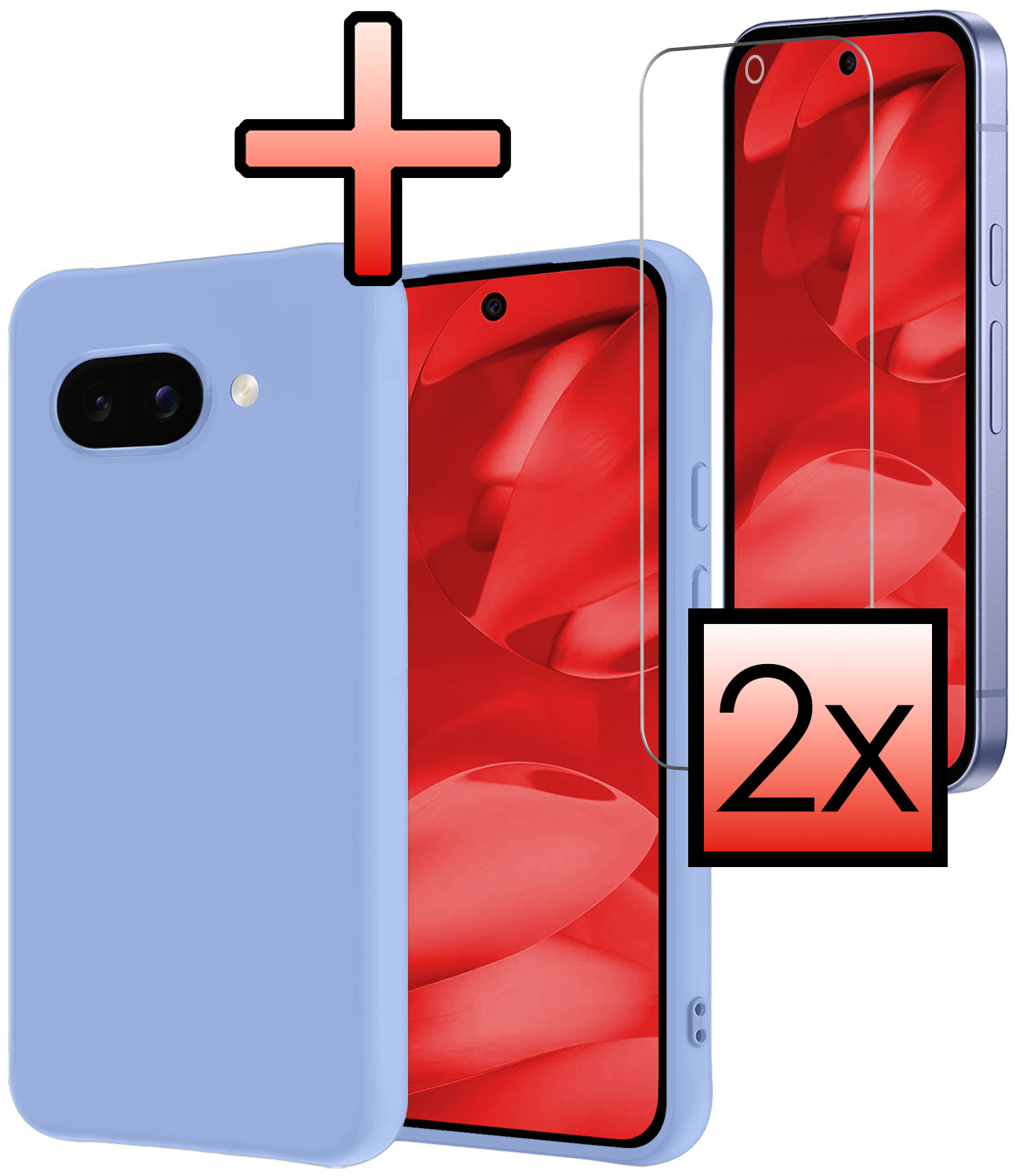 NoXx NoXx Google Pixel 9a Hoesje Siliconen Met 2x Screenprotector - Lichtblauw