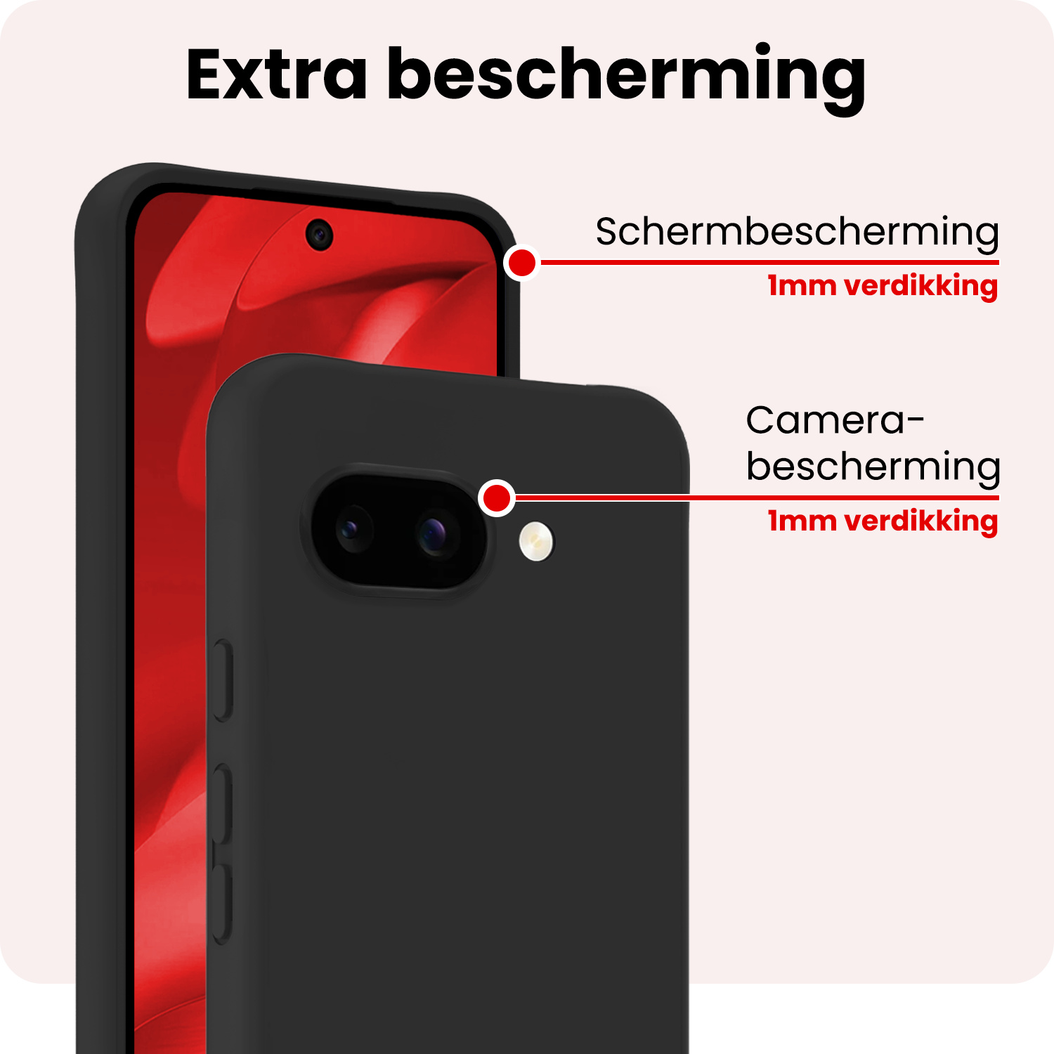 NoXx NoXx Google Pixel 9a Hoesje Siliconen Met 2x Screenprotector - Zwart