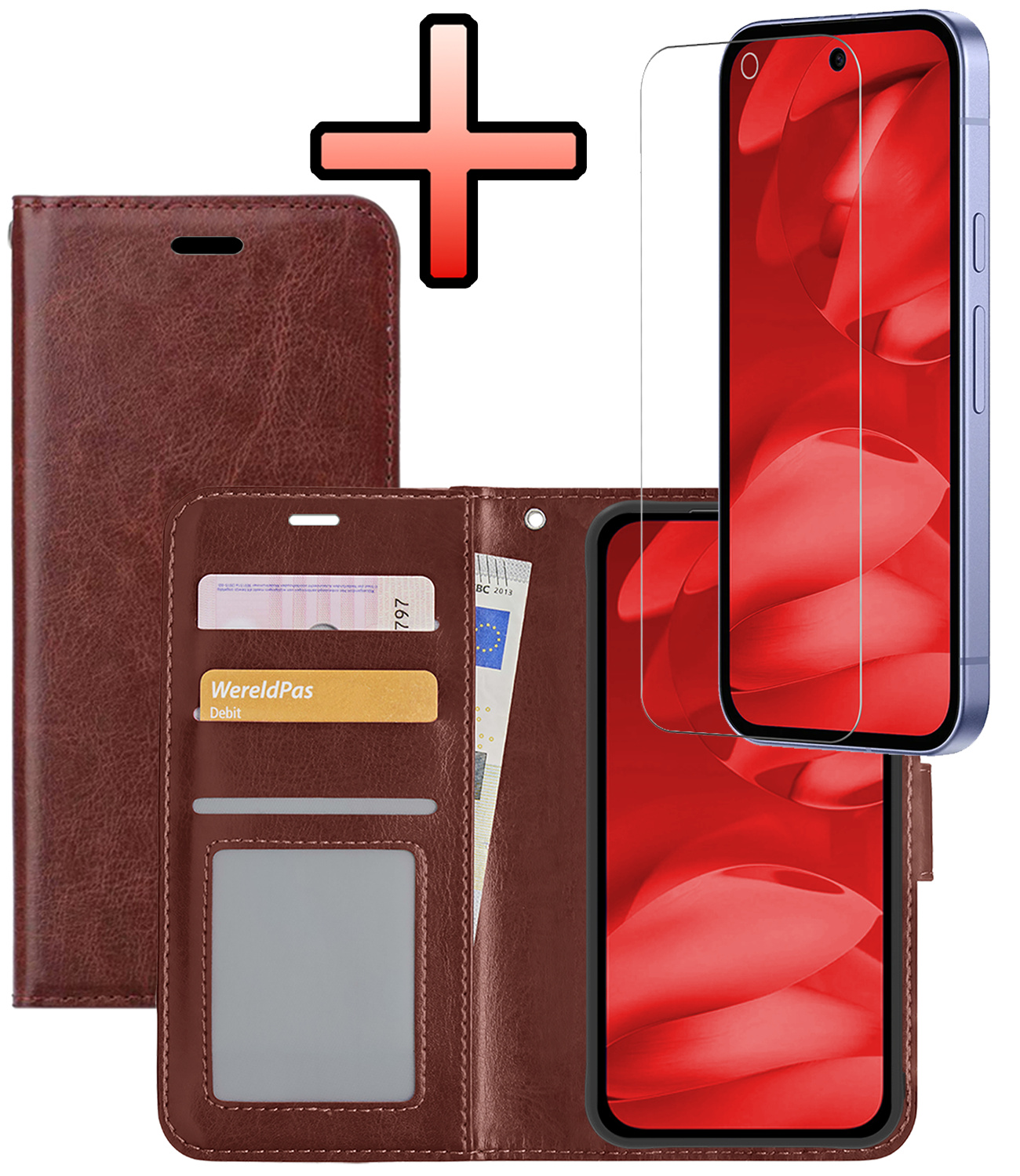 NoXx NoXx Google Pixel 9a Hoesje Bookcase Met Screenprotector - Bruin