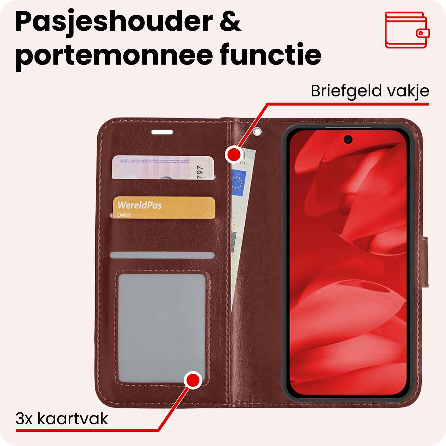 NoXx NoXx Google Pixel 9a Hoesje Bookcase Met Screenprotector - Bruin