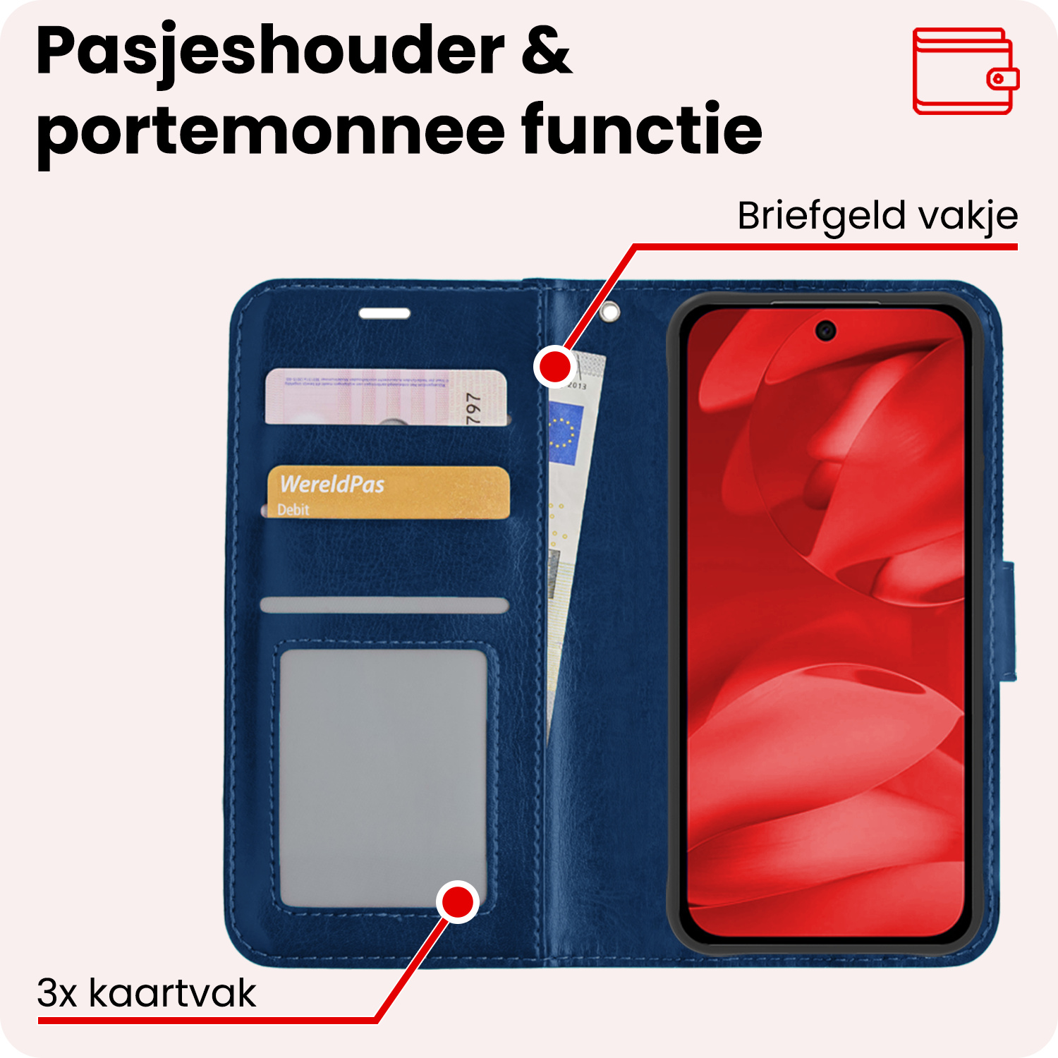 NoXx NoXx Google Pixel 9a Hoesje Bookcase Met Screenprotector - Donkerblauw