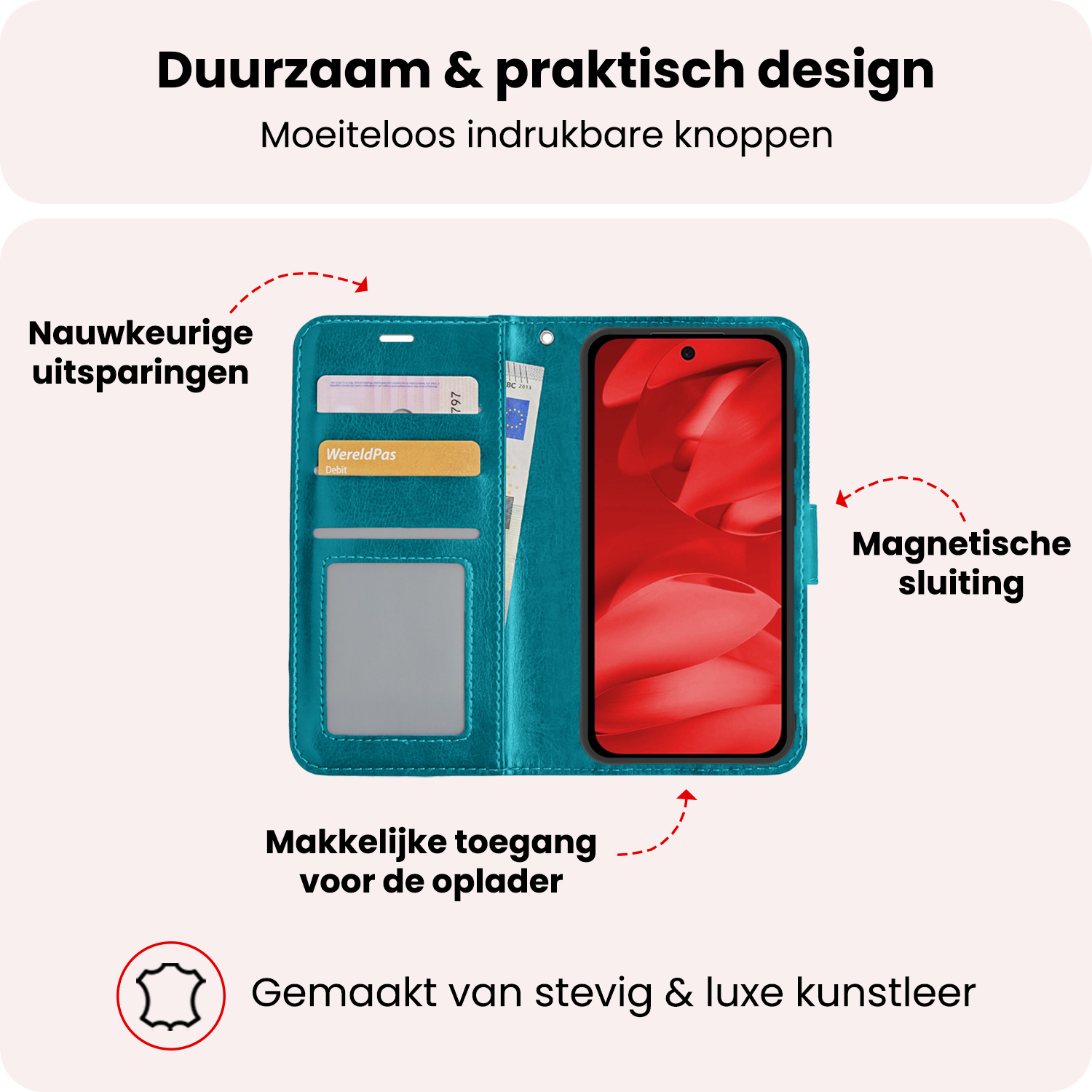 NoXx NoXx Google Pixel 9a Hoesje Bookcase Met Screenprotector - Turquoise