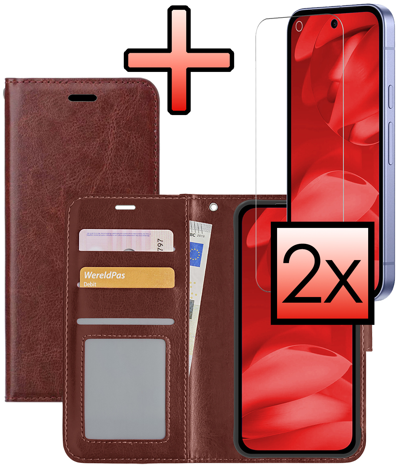 NoXx NoXx Google Pixel 9a Hoesje Bookcase Met 2x Screenprotector - Bruin