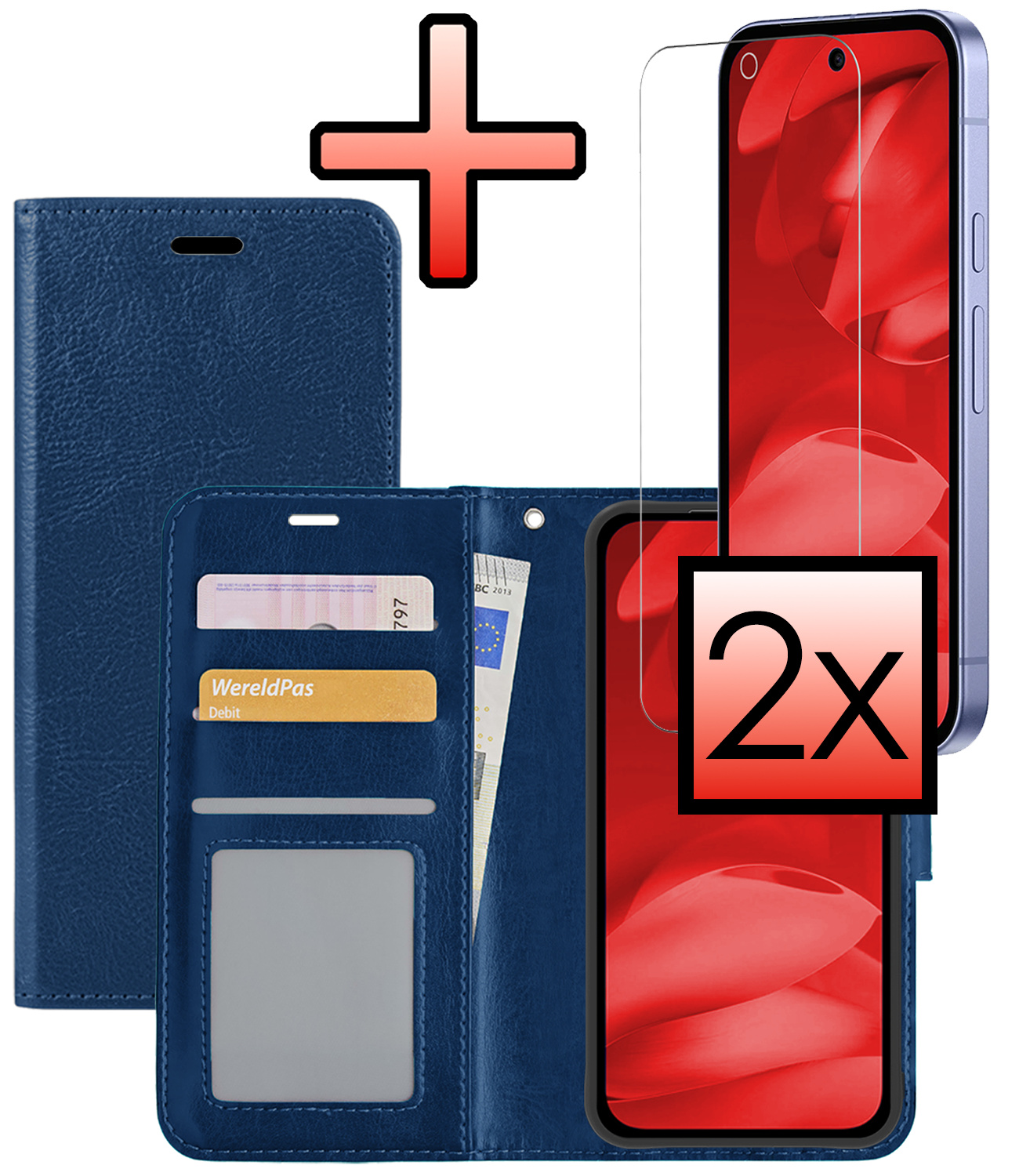 NoXx NoXx Google Pixel 9a Hoesje Bookcase Met 2x Screenprotector - Donkerblauw