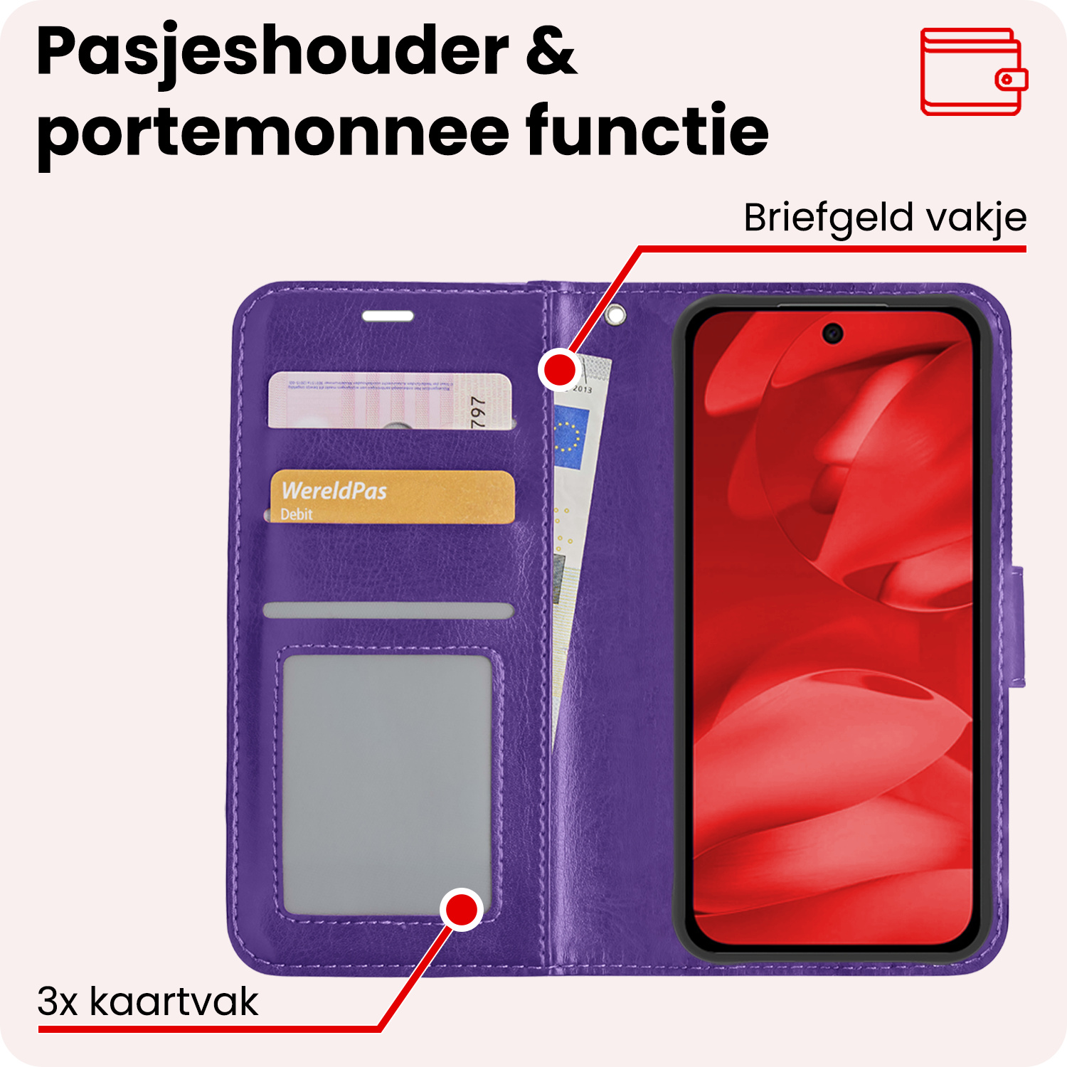 NoXx NoXx Google Pixel 9a Hoesje Bookcase Met 2x Screenprotector - Paars