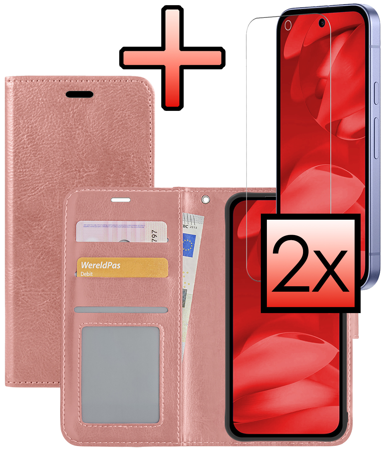NoXx NoXx Google Pixel 9a Hoesje Bookcase Met 2x Screenprotector - Rose Goud