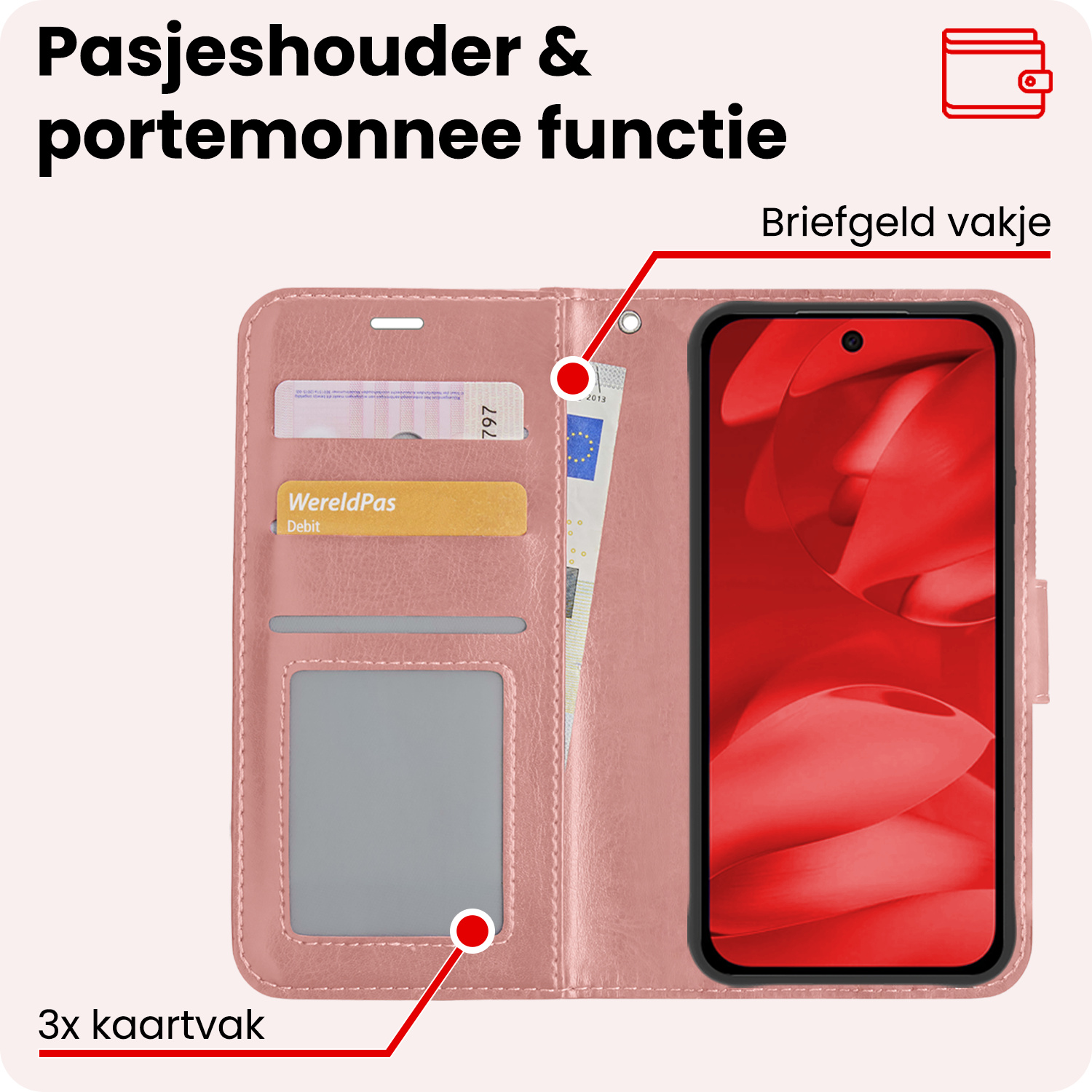 NoXx NoXx Google Pixel 9a Hoesje Bookcase Met 2x Screenprotector - Rose Goud