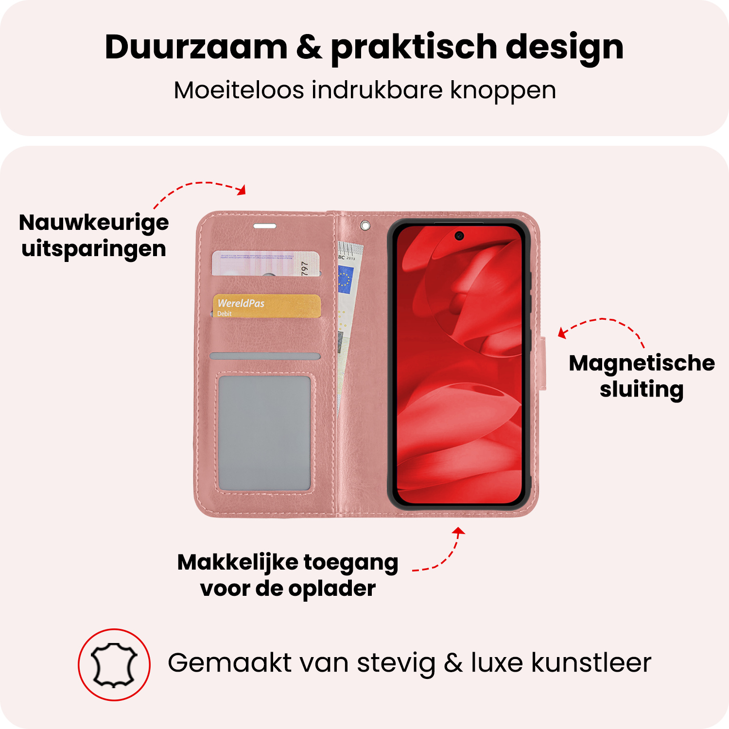 NoXx NoXx Google Pixel 9a Hoesje Bookcase Met 2x Screenprotector - Rose Goud