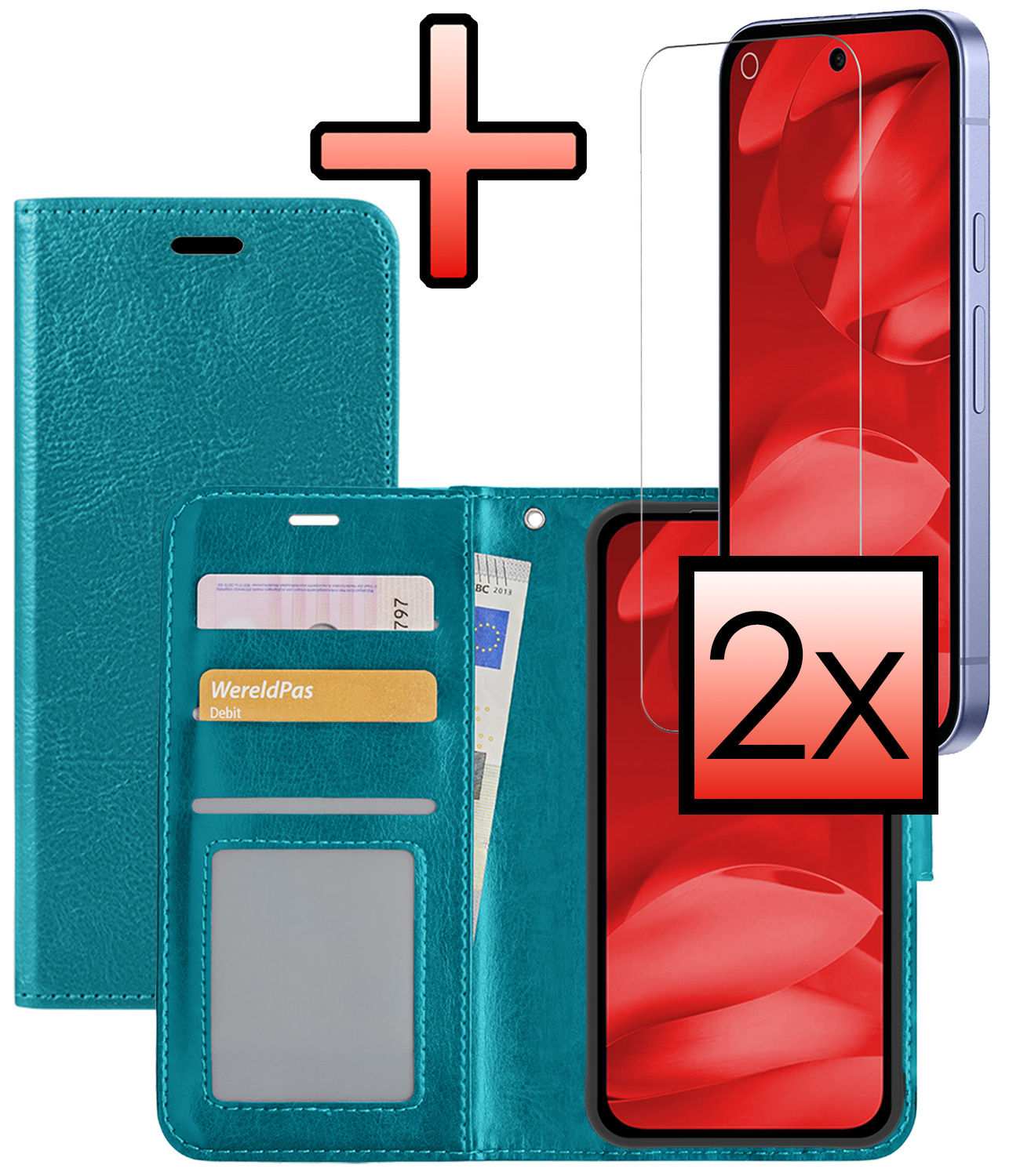 NoXx NoXx Google Pixel 9a Hoesje Bookcase Met 2x Screenprotector - Turquoise