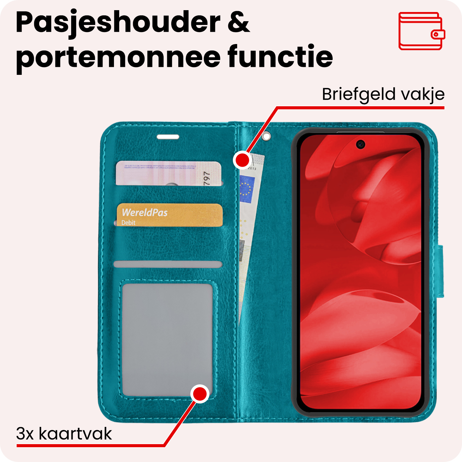 NoXx NoXx Google Pixel 9a Hoesje Bookcase Met 2x Screenprotector - Turquoise