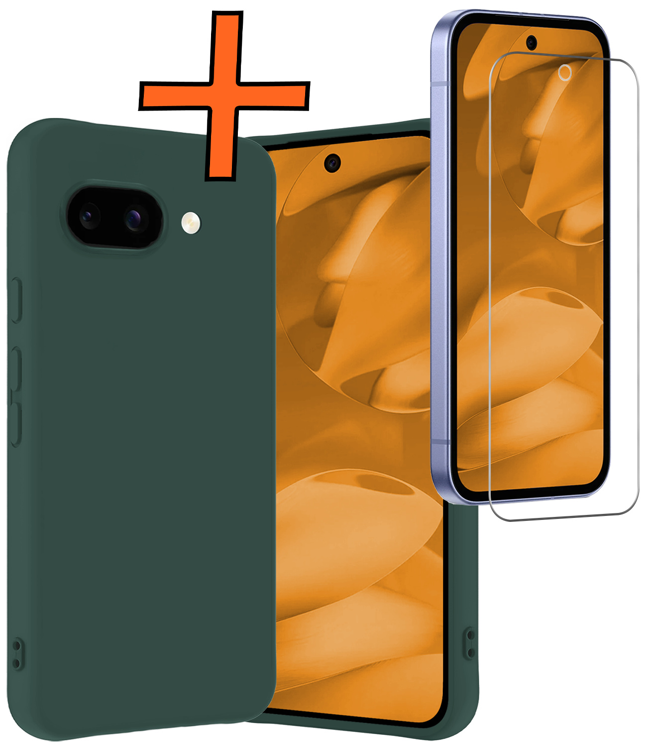 Nomfy Nomfy Google Pixel 9a Hoesje Siliconen Met Screenprotector - Donkergroen