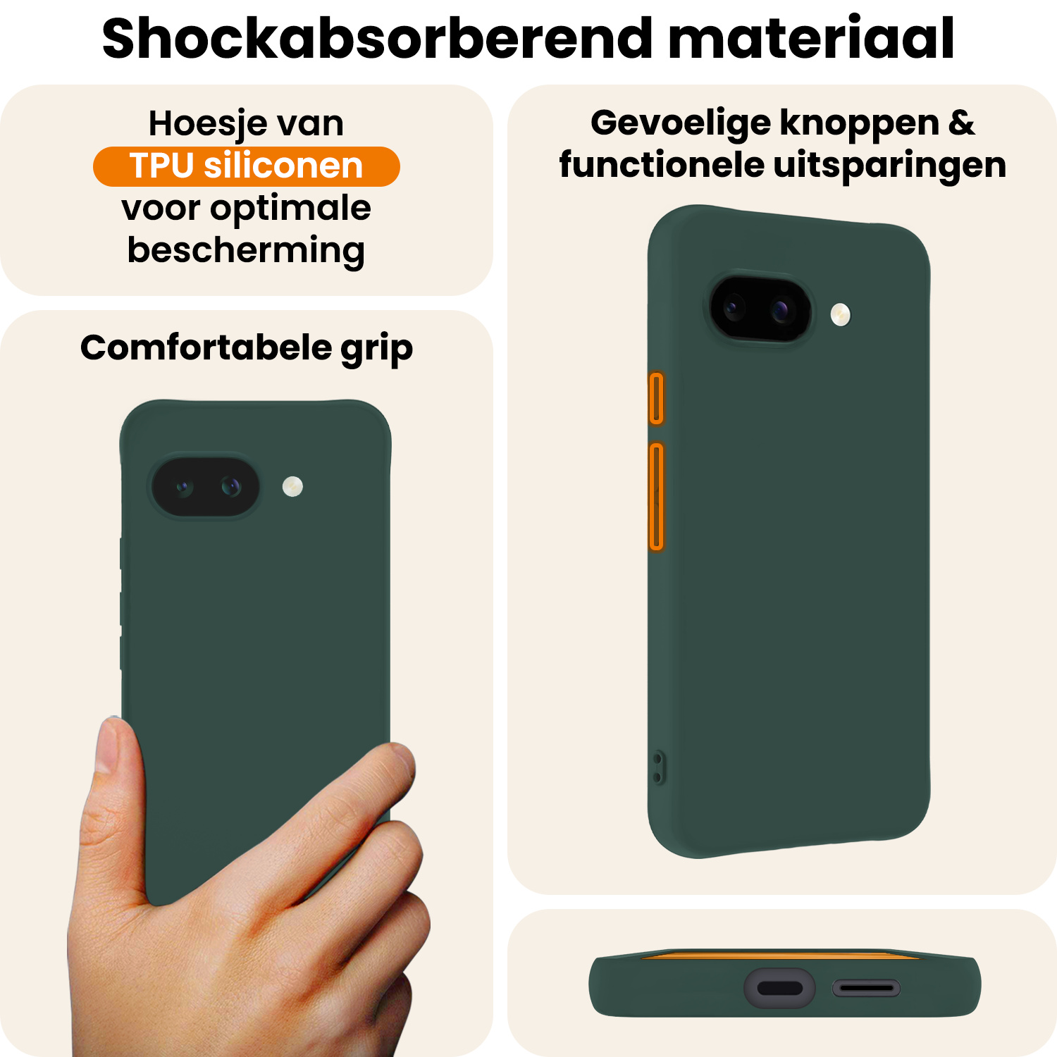 Nomfy Nomfy Google Pixel 9a Hoesje Siliconen Met Screenprotector - Donkergroen