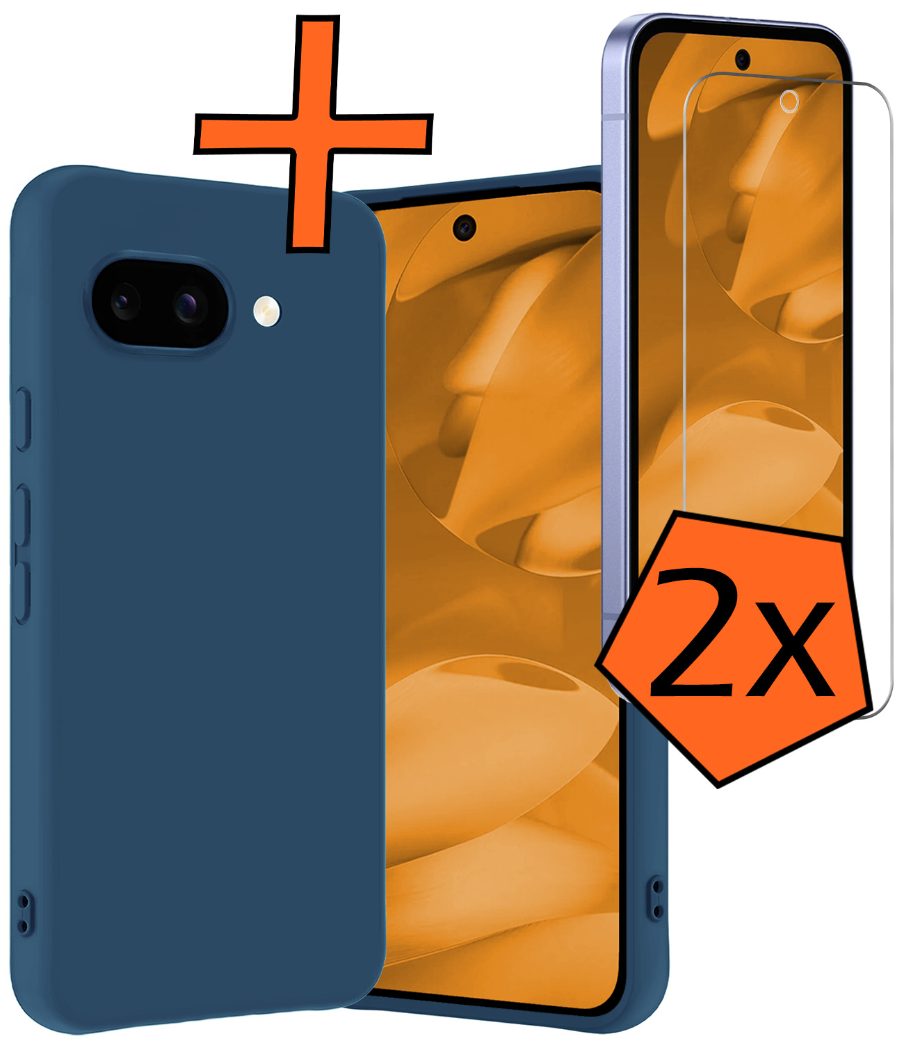 Nomfy Nomfy Google Pixel 9a Hoesje Siliconen Met 2x Screenprotector - Donkerblauw