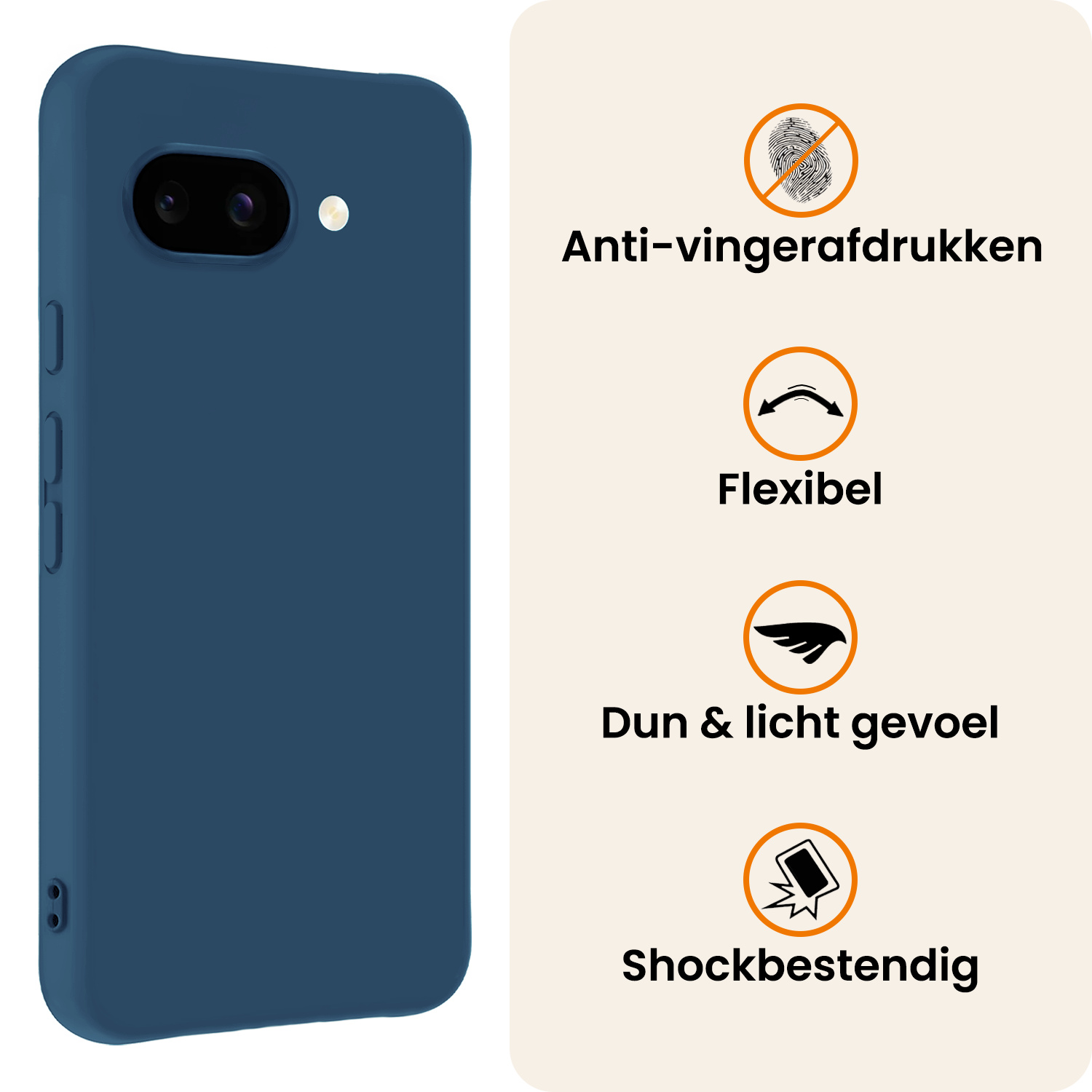 Nomfy Nomfy Google Pixel 9a Hoesje Siliconen Met 2x Screenprotector - Donkerblauw