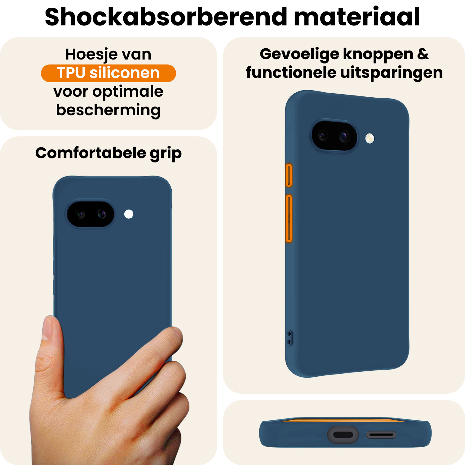 Nomfy Nomfy Google Pixel 9a Hoesje Siliconen Met 2x Screenprotector - Donkerblauw