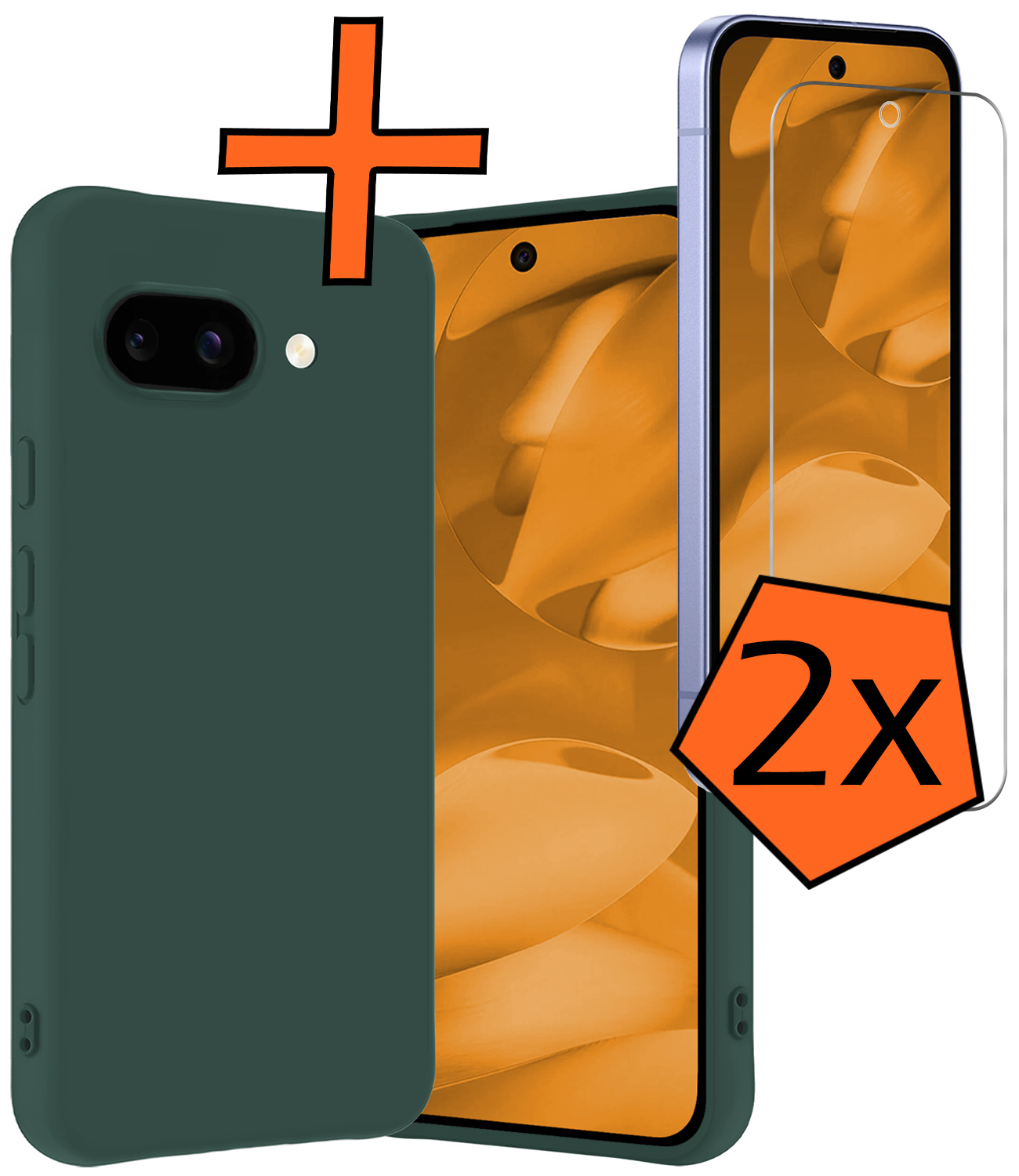 Nomfy Nomfy Google Pixel 9a Hoesje Siliconen Met 2x Screenprotector - Donkergroen