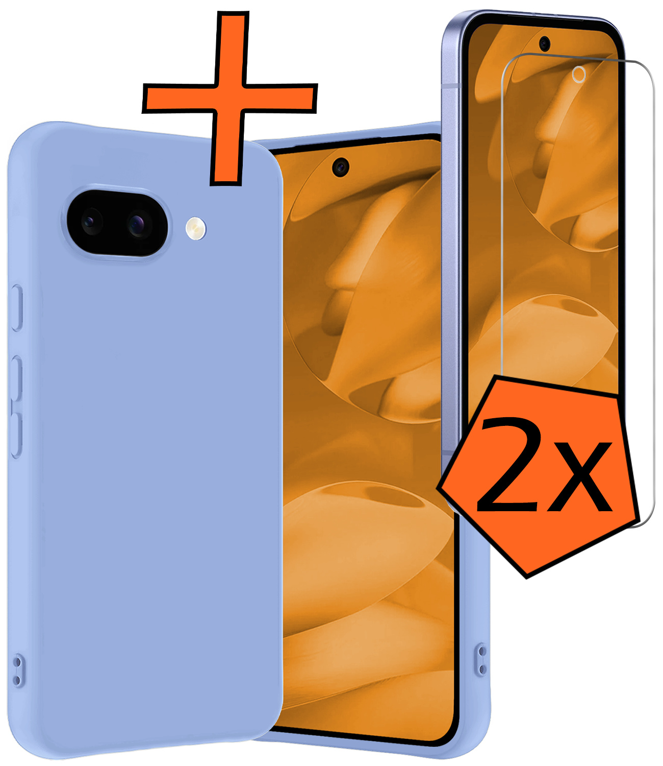 Nomfy Nomfy Google Pixel 9a Hoesje Siliconen Met 2x Screenprotector - Lichtblauw
