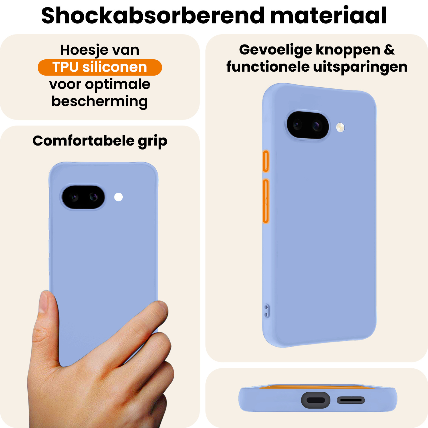 Nomfy Nomfy Google Pixel 9a Hoesje Siliconen Met 2x Screenprotector - Lichtblauw