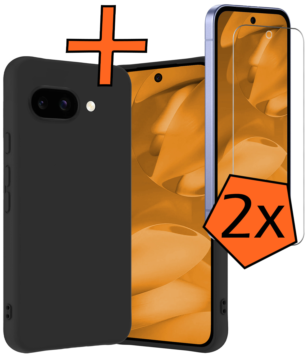 Nomfy Nomfy Google Pixel 9a Hoesje Siliconen Met 2x Screenprotector - Zwart