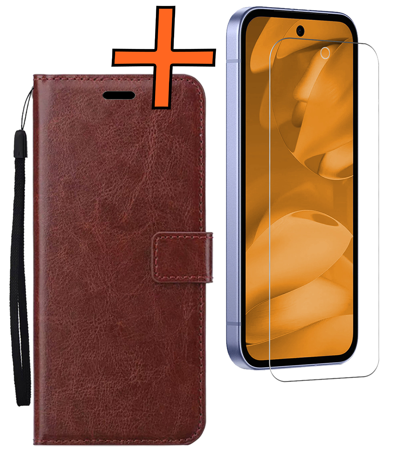 Nomfy Nomfy Google Pixel 9a Hoesje Bookcase Met Screenprotector - Bruin