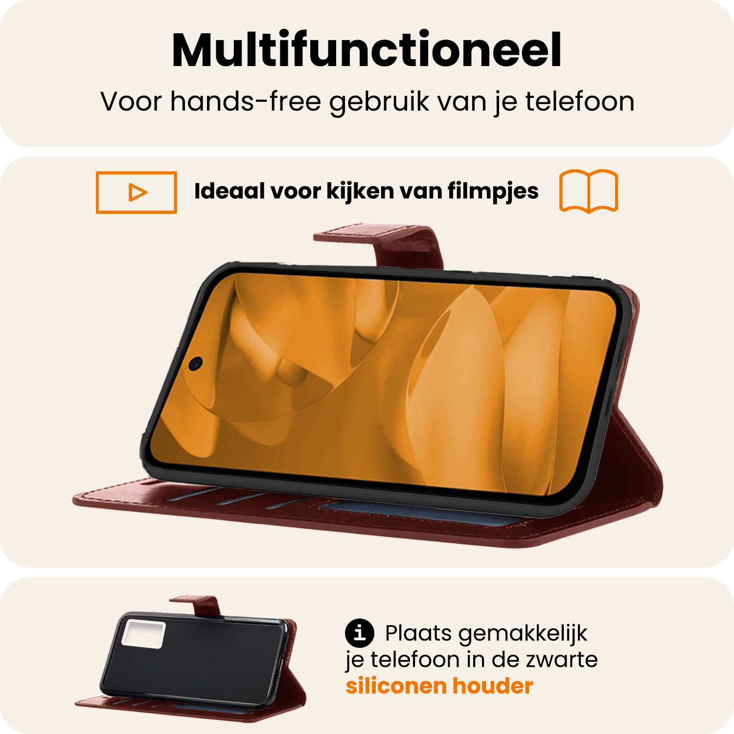 Nomfy Nomfy Google Pixel 9a Hoesje Bookcase Met Screenprotector - Bruin