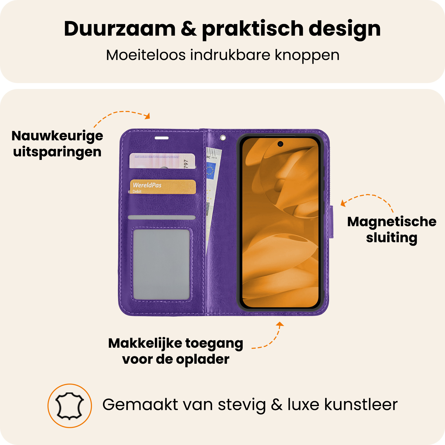 Nomfy Nomfy Google Pixel 9a Hoesje Bookcase Met Screenprotector - Paars