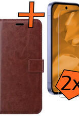 Nomfy Nomfy Google Pixel 9a Hoesje Bookcase Met 2x Screenprotector - Bruin