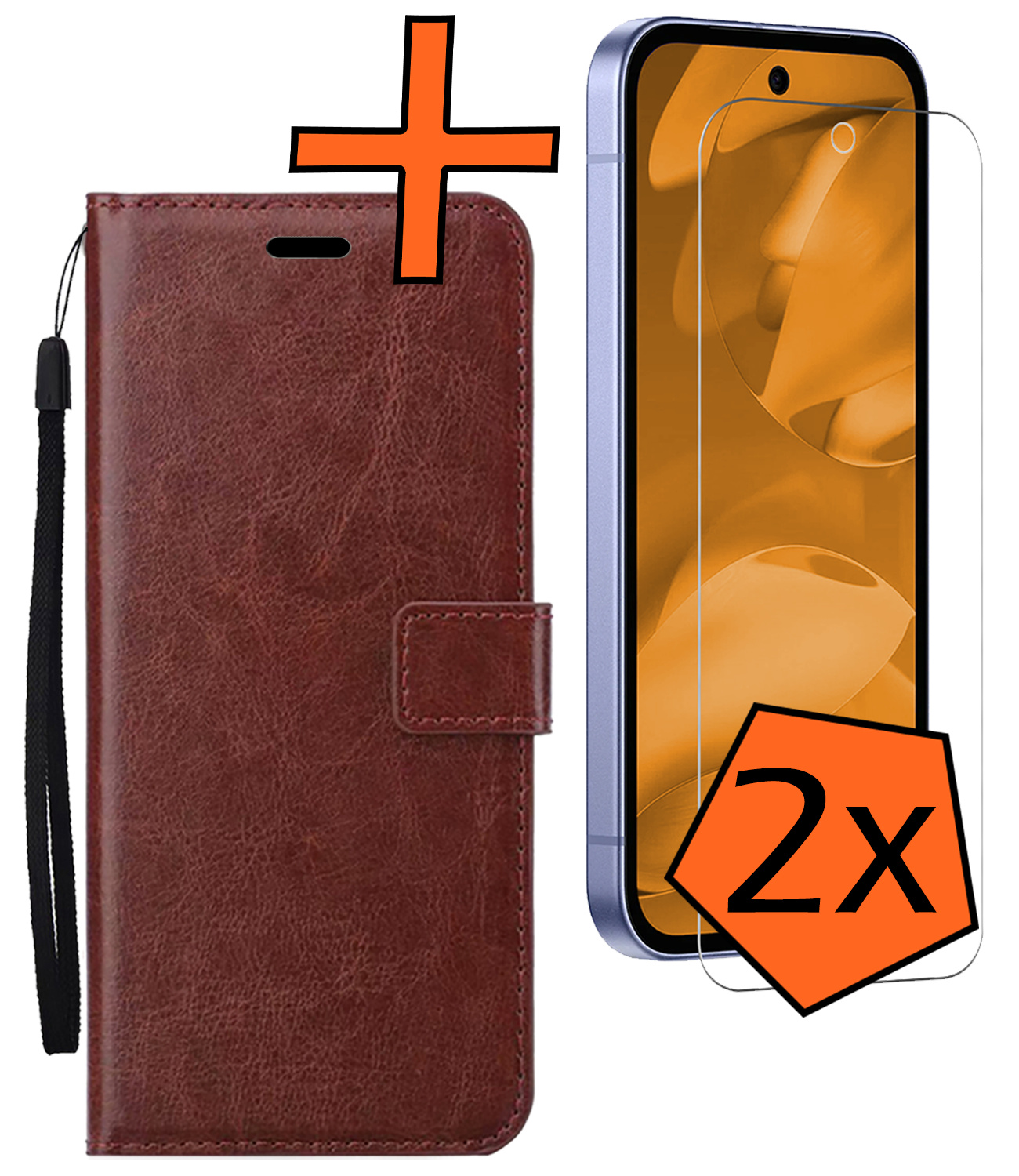 Nomfy Nomfy Google Pixel 9a Hoesje Bookcase Met 2x Screenprotector - Bruin