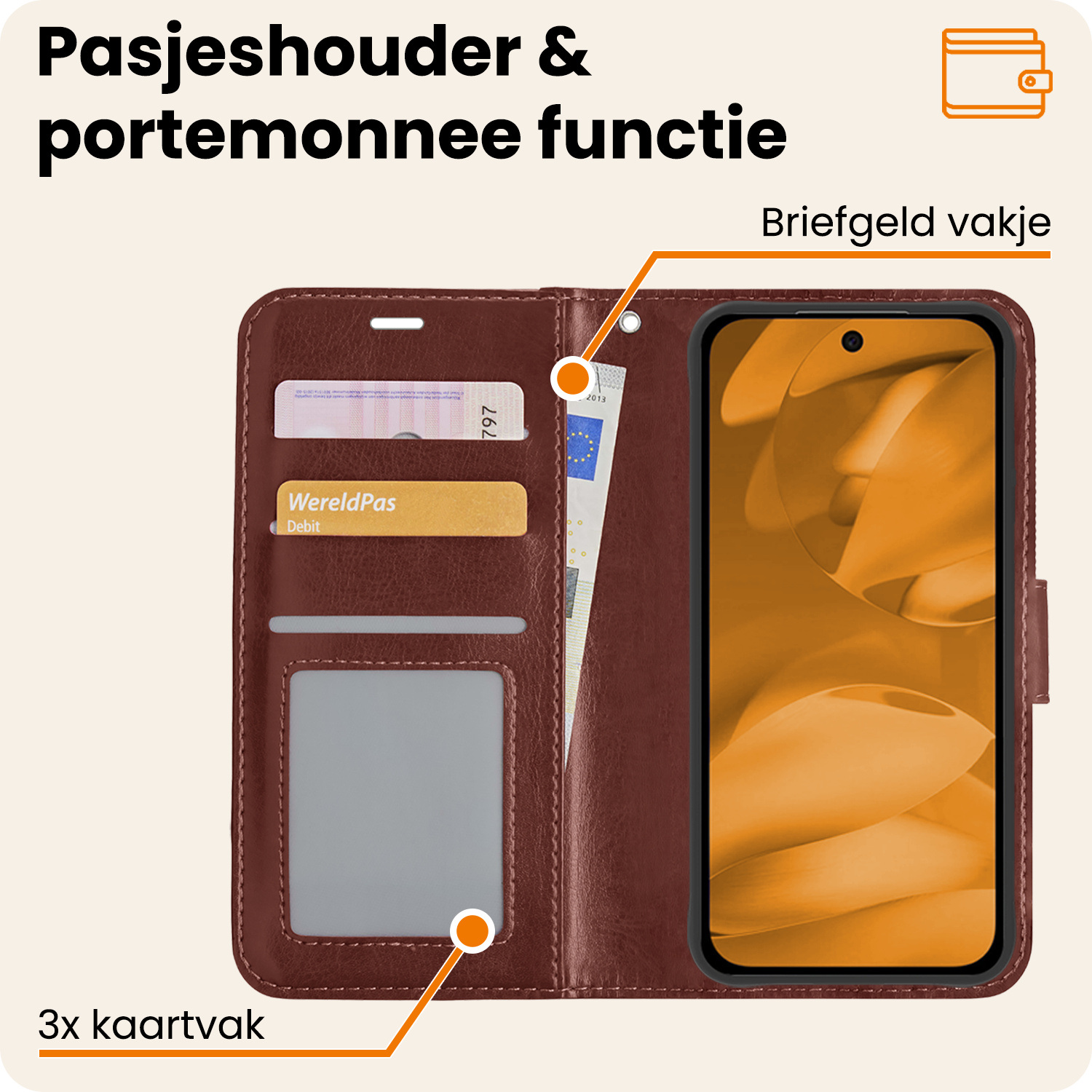 Nomfy Nomfy Google Pixel 9a Hoesje Bookcase Met 2x Screenprotector - Bruin
